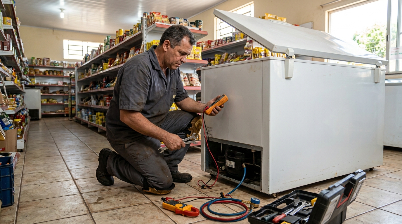 Troca de termostato de freezer em atendimento técnico em Ponta Grossa‑PR